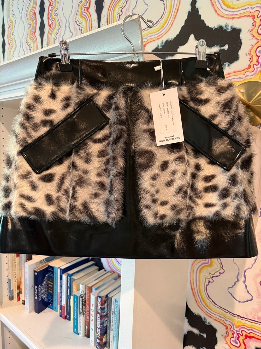 Aknvas Black Mini Skirt with Leopard Faux-Fur Pockets